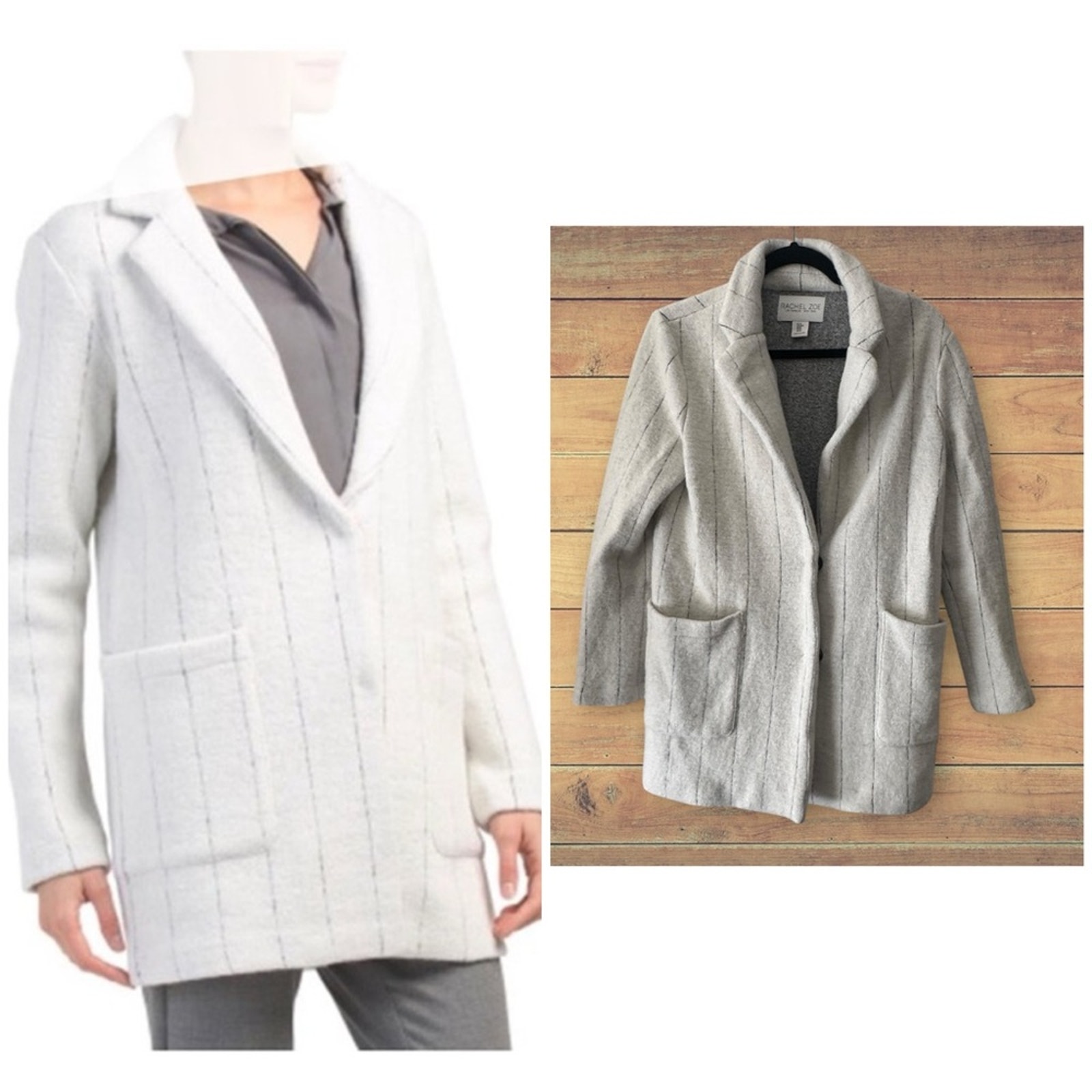 Rachel Zoe Striped Wool Blend Snap Button Coat, Size Medium